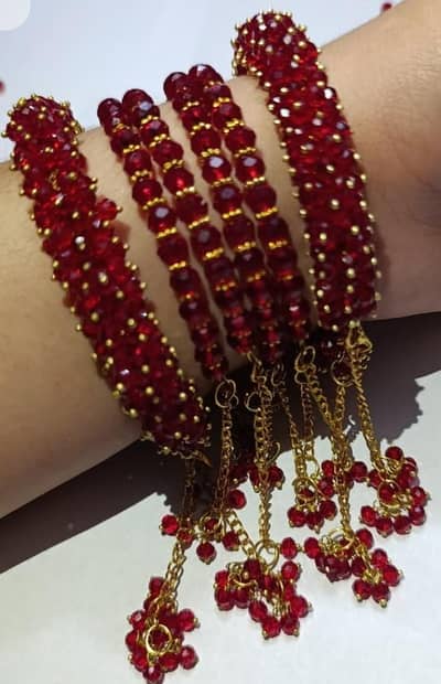 Beautiful red and golden beaded bracelet set for Girls