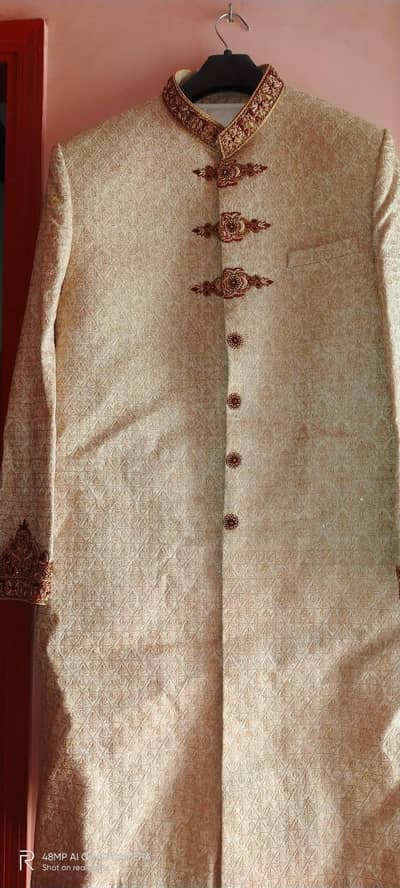Complete Groom Sherwani Set - Cream & Maroon, Worn Once