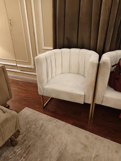 Pair of Luxury Cream & Gold Accent Chairs | 2 Seater Sofa Chairs