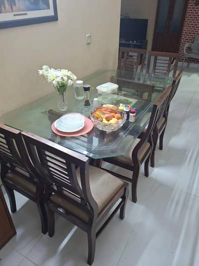 wooden glass dinning table and chairs