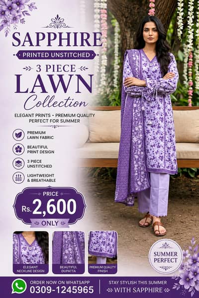 SAPPHIRE Unstitched 3 Piece Printed Lawn Collection
