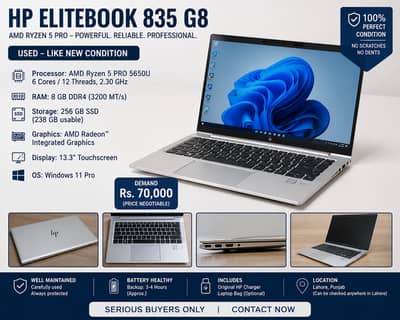 HP EliteBook 835 G8 | Ryzen 5 Pro 5650U | 8GB RAM | 256GB SSD | Touch