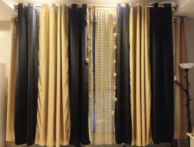 Black and Gold Window Curtains Set
