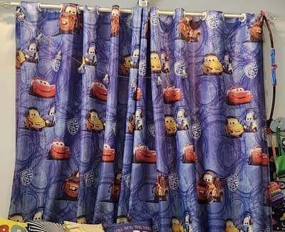 Kids Blue Cars Curtains with Rod