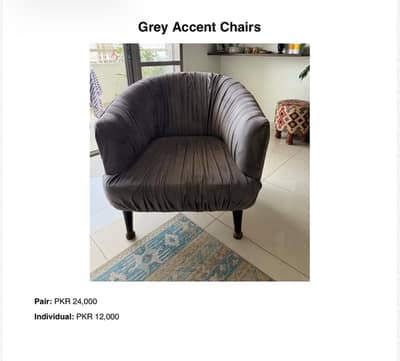 Pair of grey Accent sofa chairs (2 chairs)