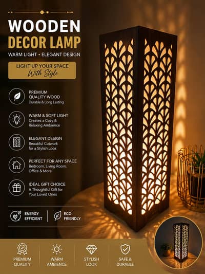 Premium Wooden Decorative Lamp | Warm Light | Home Decor