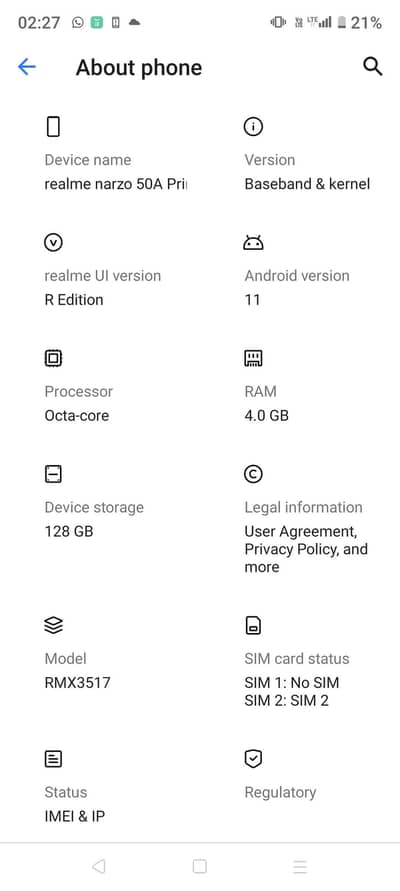 realme narzo 50a prime 4+4 128gb