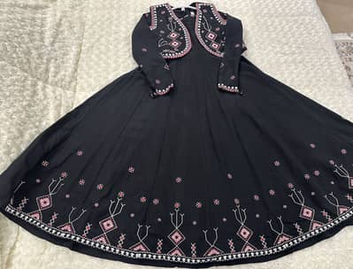 Original ethnic black embroidered frock with embroidered jacket