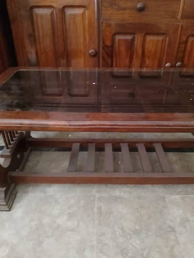 5 seater wooden sofa set with woode. tables glass top