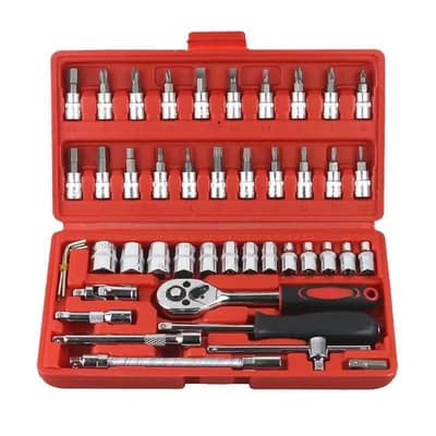 46 Pcs Chrome Vanadium Tool Kit Set Red