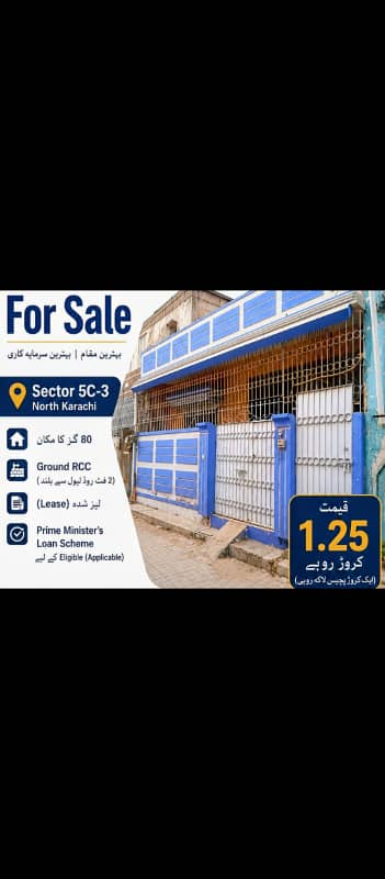 SECTOR 5-C/3 BANK LOAN APPLICABLE G+1 HOUSE RD SE 2 FT UP HAI NORTH KARACHI
