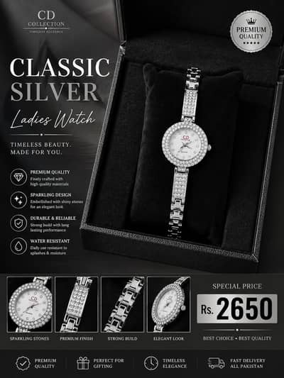 Classic Silver Ladies Watch | Luxury Stone Dial Women’s Wrist Watch