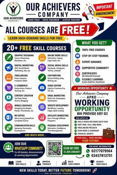 Learn Skills with Our Achievers Company & And Working opportunity