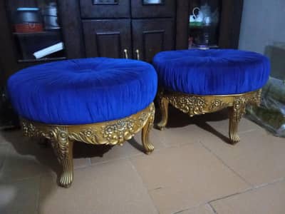 Luxury Royal Blue Velvet Ottoman Stool Pair – Like New