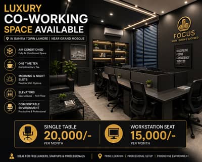 Premium 24/7 Co-Working Space Available Near Grand Mosque Bahria Town Lahore