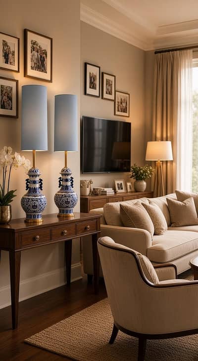 Blue & White Chinoiserie Table Lamp Pair