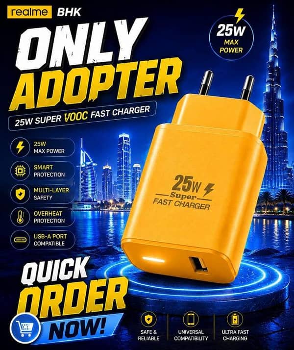 Realme 25W Only Adapter SuperVOOC Fast Charger - Max Power Super Fast Charging Wall Charger Premium Quality Mobile Adapter with Smart Protection & Multi-Layer Safety (White, Yellow, Black)