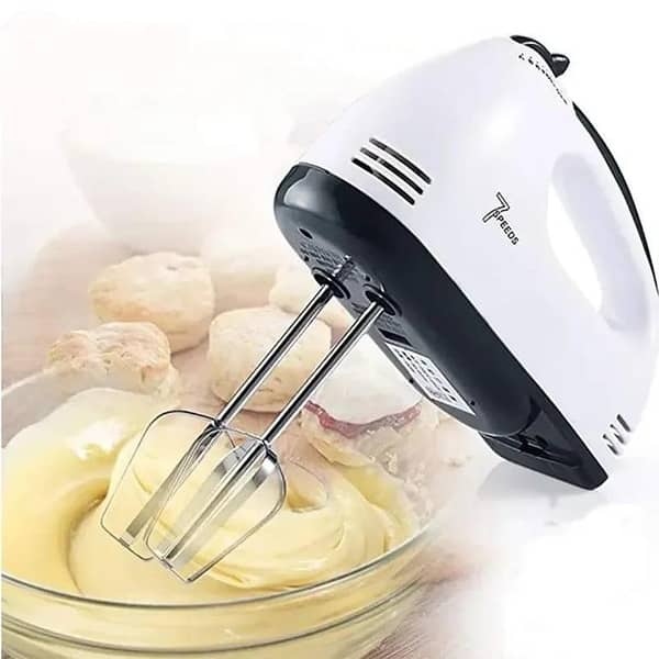 7 Speed Electric Hand Mixer | Egg Beater Machine | Dough Mixer with Stainless Steel Beaters & Dough Hooks | Portable Cake Baking Mixer | Cream Whipper | Kitchen Food Mixer for Eggs, Cake, Cookies & Baking