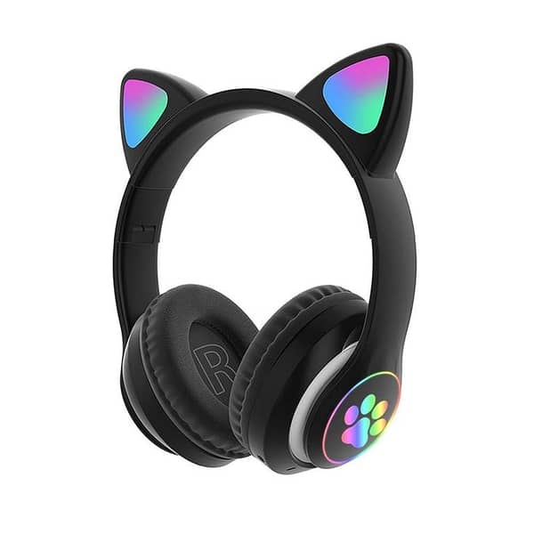 Wireless Bluetooth Headphones for Mobile, PC & Laptop | LED Cat Ear Headphones for Girls | Rechargeable Over-Ear Stereo Gaming & Music Headset | Soft Cushioned Wireless Headphones