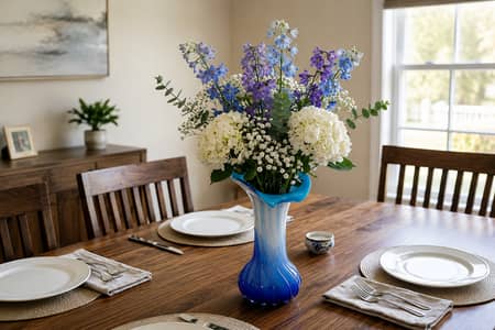 Vintage Elegant Ocean Blue Glass Lily Decorative Flower Vase for Gift