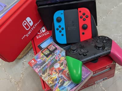 Nintendo Switch OLED + Pro Controller + 2 Games + Pouch | Full Bundle