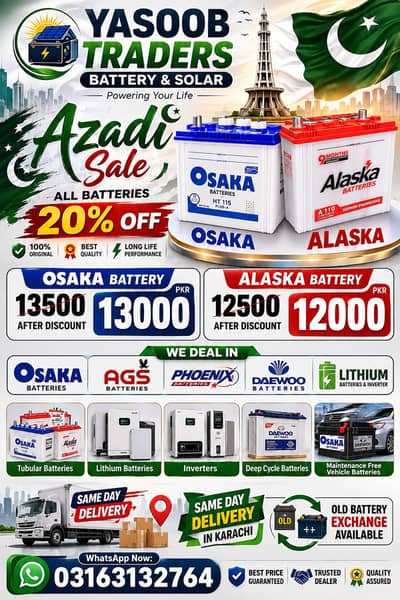 Osaka,Phoenix Daewoo 20% OFF on All Lithium Batteries