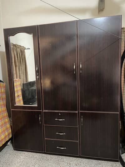 Large 3-Door Wooden Wardrobe with Mirror & Drawers