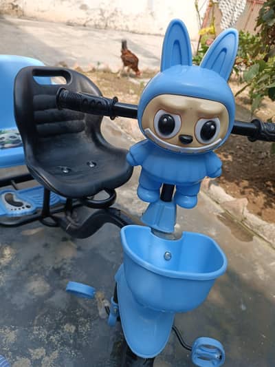 kid's tricycle, bachoun ke tricycle, cartoon basket - light blue