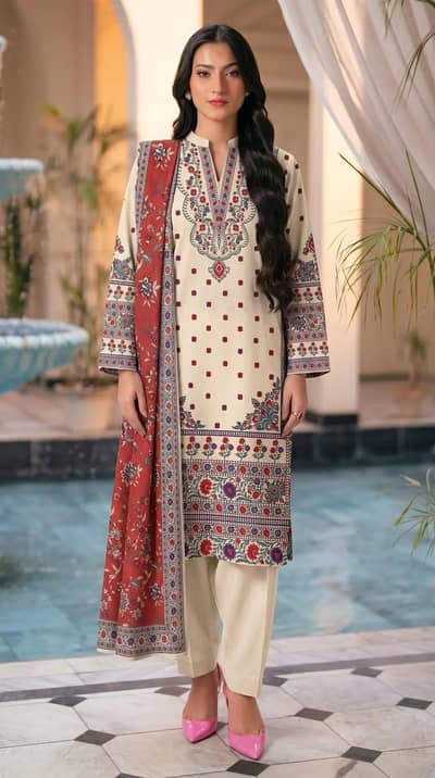 3 PCs woman unstitched lawn suit