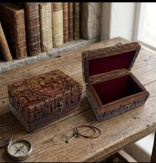 Full Carved Wooden Jewelry Box , Deep Ring & Makeup Organizer Box for Women, Gifting for women