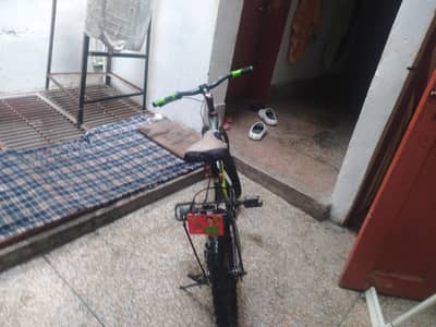 kids by cycle in green colour