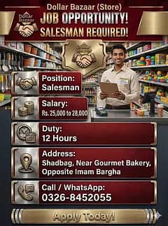 Job Hiring Salesman Dollar Bazaar Shop
