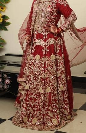 Beautiful Maroon Bridal/Wedding Dress - Heavy Gold Embroidery