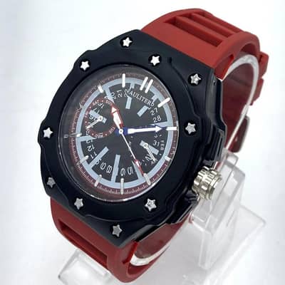 Men's Red Black Rubber Strap Multi-Function Sport watch