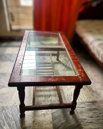 Pure Wooden Glass- Top coffee table