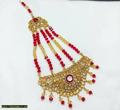 Resin Polish Jhumar With Red Beads & Gold Finish