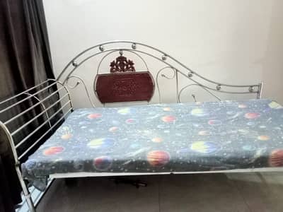 Stainless Steel Single Bed with Mattress – 10/10 Condition