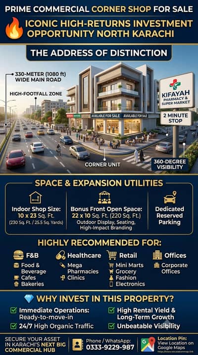 Shop 4 Sale Corner With Attached Bath Extra Land Lease NorthKarachi 5M