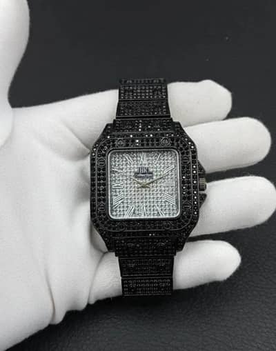 Black Diamond Luxury Men's Watch Stainless Steel Chain Strap