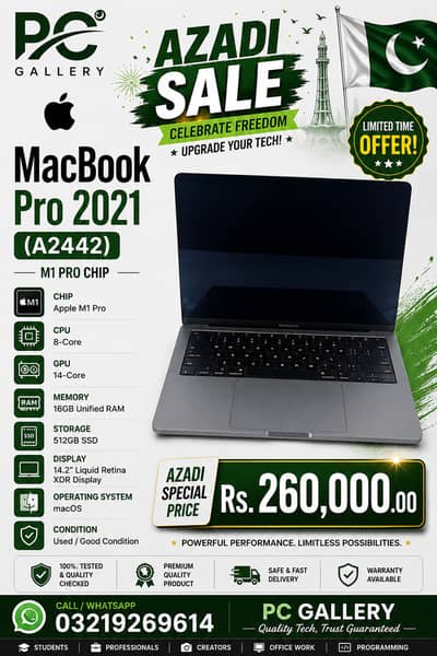 Azadi Sale MacBook Pro 2021 A2442 M1 Pro 16GB | 512GB 14.2" Retina XDR
