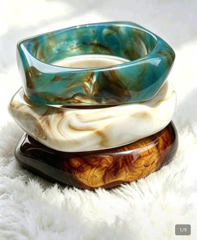 3pcs Geometric Asymmetrical Resin Acrylic Bangle Set