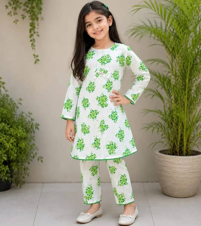 بچوں کا خوبصورت پرنٹڈ 2 پیس سوٹ – گرین 2