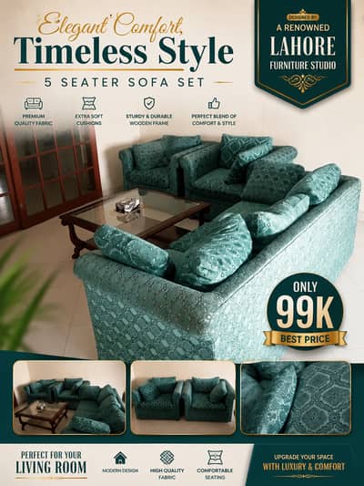 5 Seater Luxury Sofa Set –Designed by Renowned Lahore Furniture Studio