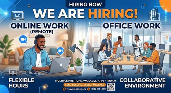 1) OFFICE WORK AND ONLINE WORK AVAILABLE FOR MALES AND FEMALES