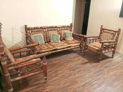 5 seater Wooden Sofa Set with Matching Glass Top Tables