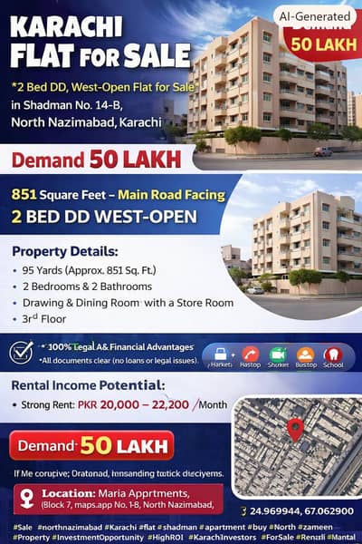 2 Bed DD ,West open Flat 4 Sale (851 SqFt)in Shadman 14-B NorthNazimab