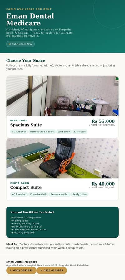  Furnished Cabins Available for Rent — Eman Dental Medicare