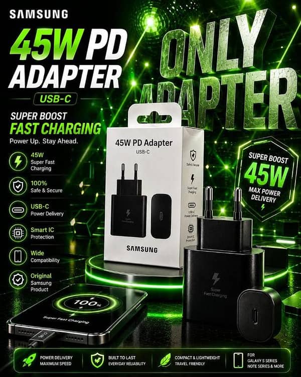 Samsung Original 45W Ultra Fast Booster Charging PD Adaptor | USB-C Power Delivery Wall Charger with Smart IC Protection for All Type-C Devices