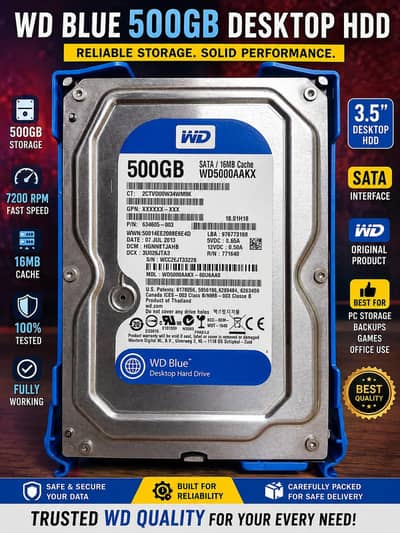 WD Blue 500GB Desktop HDD | SATA | 16MB Cache | Fully Working