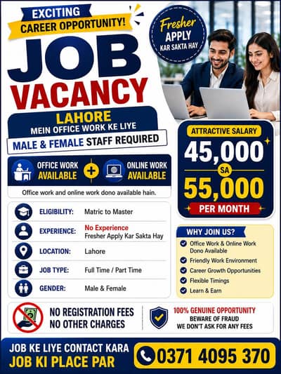 Lahore Jobs | Office Staff Required | Freshers Welcome